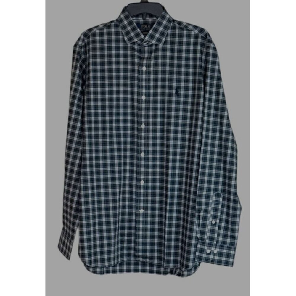 Polo Ralph Lauren Custom Fit Pure Press Plaid Button Up Dress Shirt Size 17.5/44